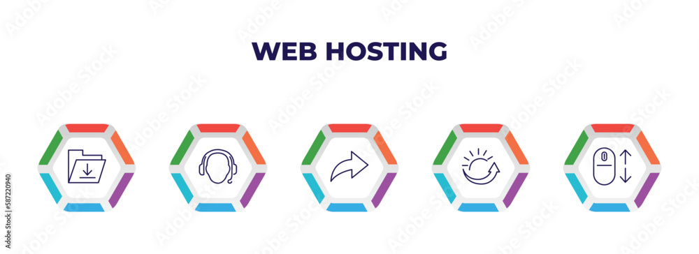 Poster editable outline icons with infographic template. infographic for web hosting concept. included uplo