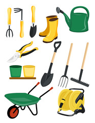 A set of garden tools for work in the garden and garden. Vector illustration