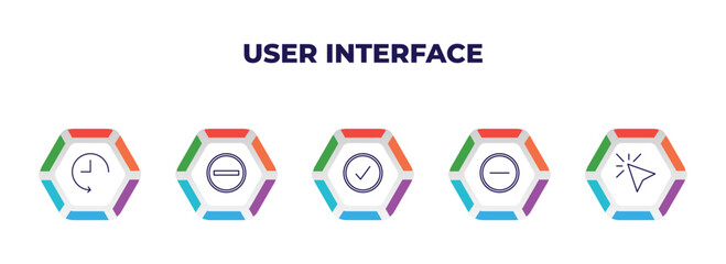 editable outline icons with infographic template. infographic for user interface concept. included history, subtraction, correct, minus, cursor icons.