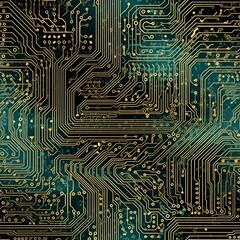 Seamless circuit board tile pattern texture, Generative AI