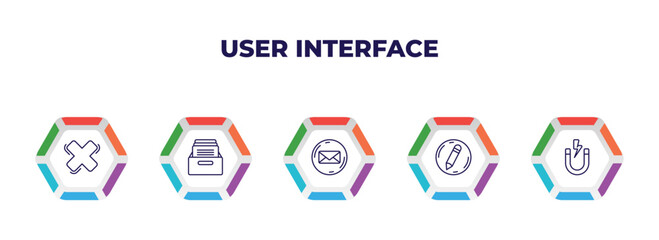 editable outline icons with infographic template. infographic for user interface concept. included cross, office material, email envelope button, edit button, magnet icons.