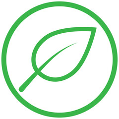 Green leaf logo in circle, eco friendly icon