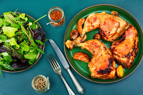 Baked chicken and spring salad