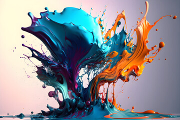 Naklejka na ściany i meble Blue and orange splash in fluid art style. Generated AI