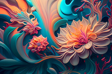 Abstract background with vintage flowers in fluid art style. Generated AI