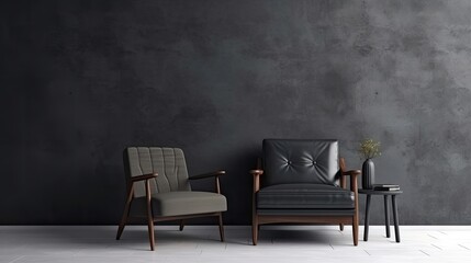 Fototapeta na wymiar Living room with armchairs on empty gray wall. Generative AI