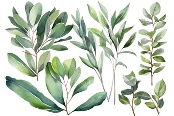 Obraz na płótnie Canvas fresh green leaves on a clean white background. Generative AI