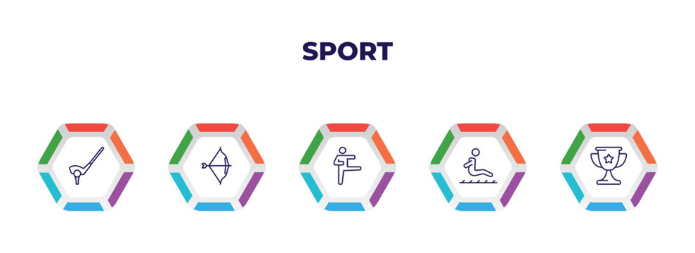 editable outline icons with infographic template. infographic for sport concept. included golf, archery, karate, long jump, trophy icons.