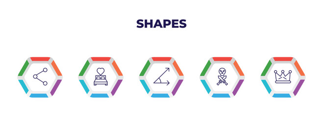 editable outline icons with infographic template. infographic for shapes concept. included sharing media, wedding night, angle of acute, skull and dagger, royalties icons.