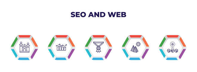 editable outline icons with infographic template. infographic for seo and web concept. included polling, data graphic, winner medal, two pyramids, differentiation icons.