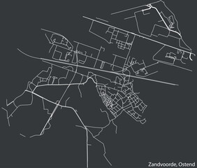 Detailed hand-drawn navigational urban street roads map of the ZANDVOORDE MUNICIPALITY of the Belgian city of OSTEND, Belgium with vivid road lines and name tag on solid background