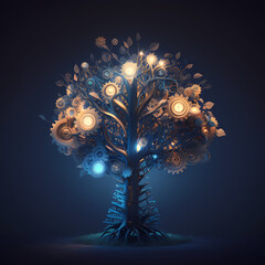 Tree Gear Ecology with Bulb Idea .Generative AI 