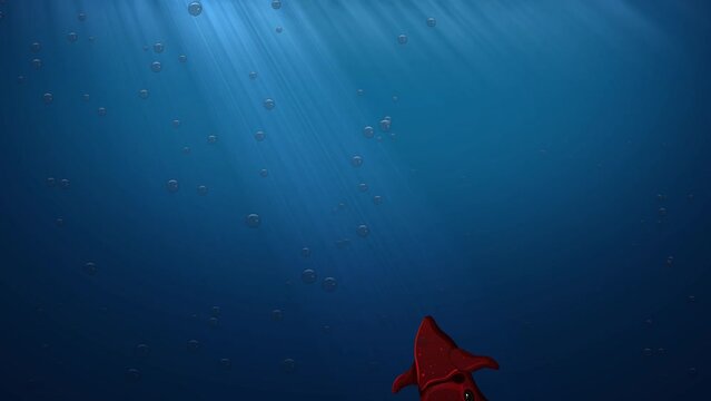 Vampire Squid in Underwater Sunbeam Rays Animation
