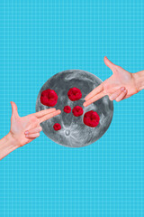 Creative 3d photo artwork graphics collage painting of arms showing gun moon explosions isolated...