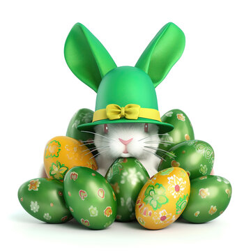 An Irish Easter: A Joyous Festivity Featuring a Charming Irish Easter Bunny and Beautifully Adorned Eggs Inspired by Ireland - Generative AI