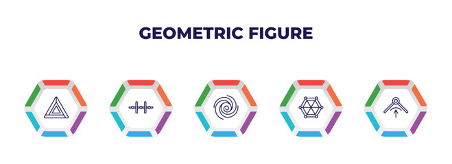 editable outline icons with infographic template. infographic for geometric figure concept. included triangle, vertical alignment, spiral, star of six points, edit corner icons.