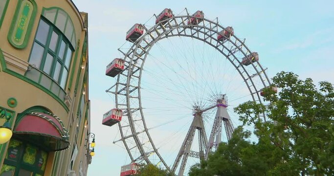 Giant Ferris Wheel - Wiener Riesenrad. Ferris wheel against the sky. Beautiful ferris wheel in european city. 