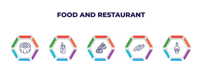 editable outline icons with infographic template. infographic for food and restaurant concept. included moon cake, dulce de leche, zongzi, youtiao, cider icons.
