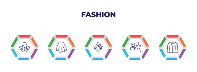 editable outline icons with infographic template. infographic for fashion concept. included accesory, short skirt, precious stone, tailor, long sleeves icons.