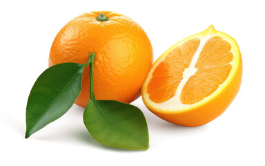 Oranges fruit with Leaves on a Transparent Background - Generative AI