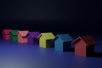 many houses, many houses on blue background.