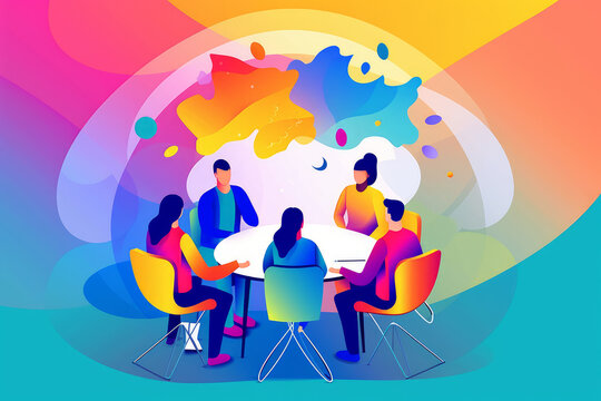 Diverse business team performing a brainstorming session, creative Idea generation, generative AI
