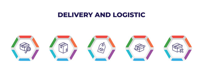 editable outline icons with infographic template. infographic for delivery and logistic concept. included tracking, box, delivery tag, delivery, cancelled icons.