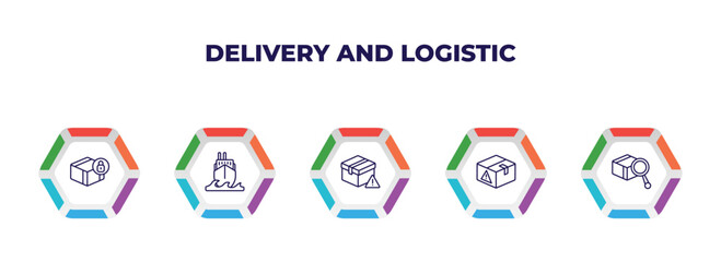 editable outline icons with infographic template. infographic for delivery and logistic concept. included delivery safety, ocean transportation, delivery delay, warning, inspection icons.