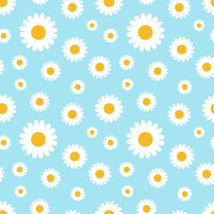 Daisy flower seamless on editable background illustration. Pretty floral pattern for print. Flat design vector. Spring flower seamless ddesigns.
