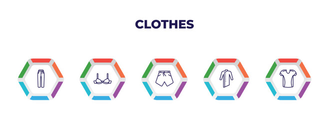 editable outline icons with infographic template. infographic for clothes concept. included jean, bra, swim shorts, kurta, jersey icons.
