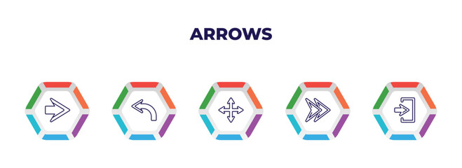 editable outline icons with infographic template. infographic for arrows concept. included right arrow, backward, drag, fast forward, enter left icons.