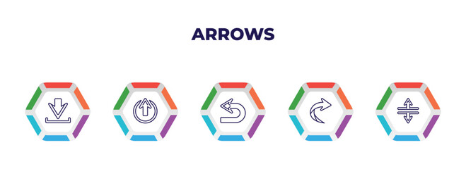 editable outline icons with infographic template. infographic for arrows concept. included download, enter up, return, right curve, split vertical icons.