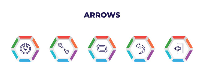 editable outline icons with infographic template. infographic for arrows concept. included exit down, diagonal resize, shuffle, left curve arrow, exit top right icons.