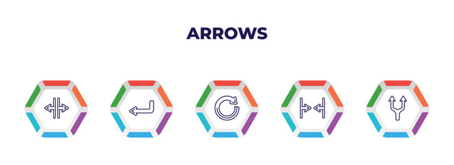 editable outline icons with infographic template. infographic for arrows concept. included horizontal resize, left direction, refresh, horizontal merge, splitting arrow icons.