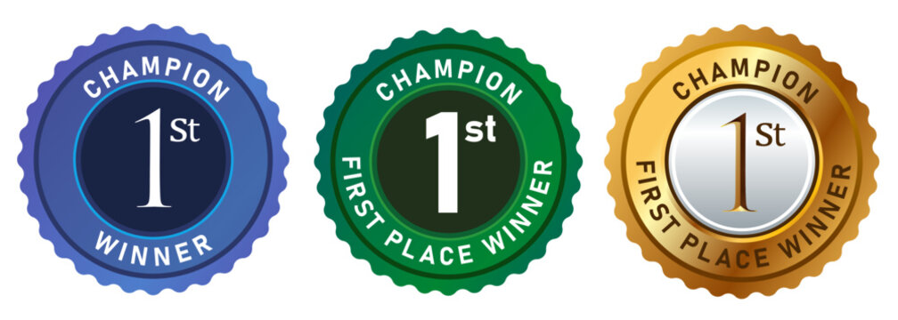 1st first place winner gold medals blue and green color emblem sticker