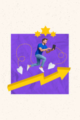 Creative 3d photo artwork graphics collage painting of excited guy getting working emails isolated drawing background