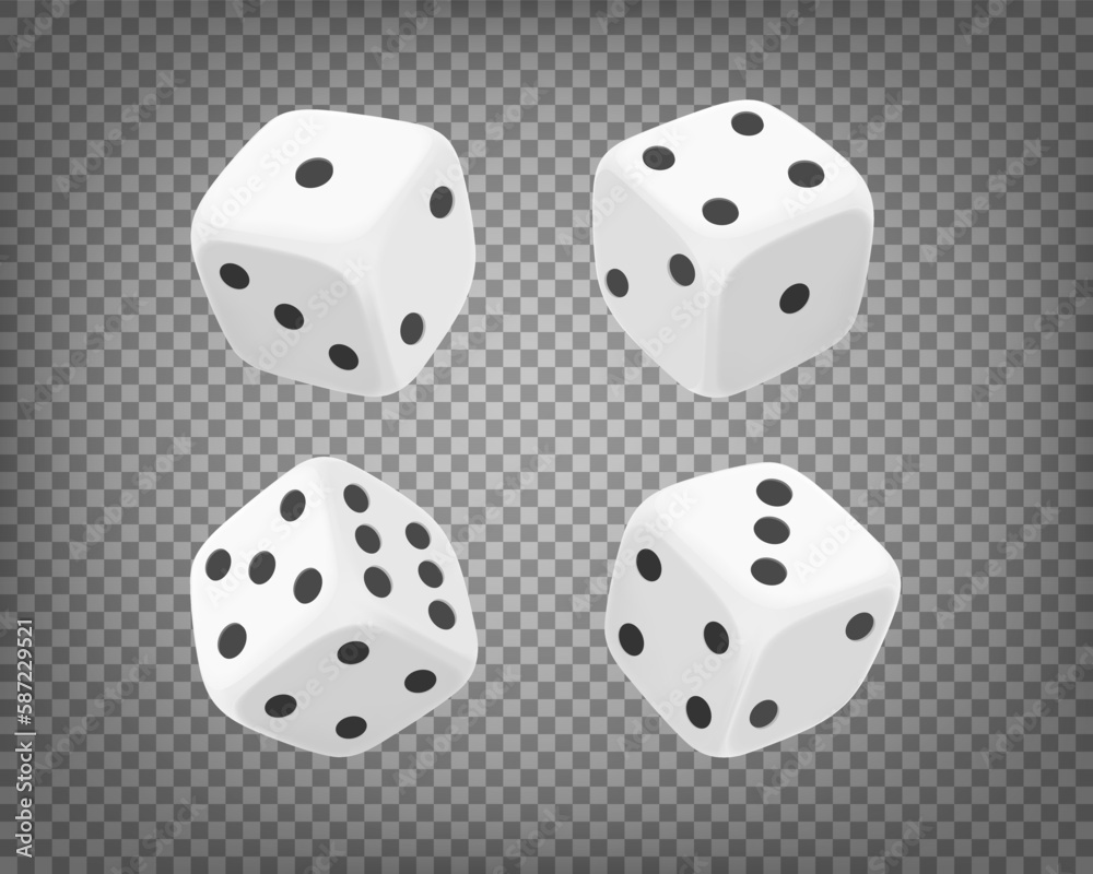 Poster white dice isolated on transparent background. 3d vector clipart