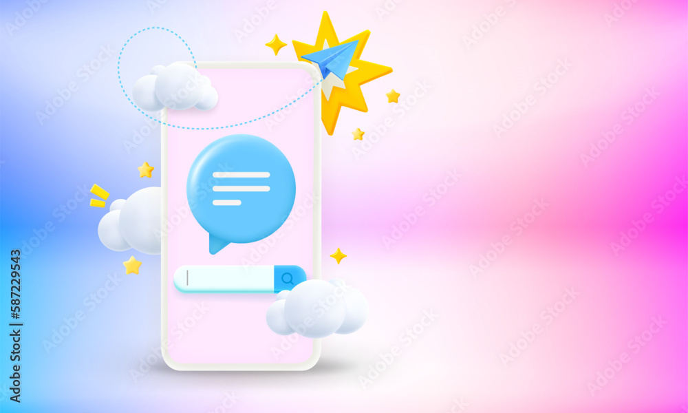 Poster Searching media using internet. 3d vector banner with copy space