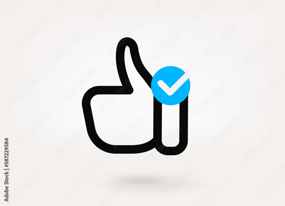 Aufkleber Thumbs up pictogram with approve check mark. Linear vector linear icon
