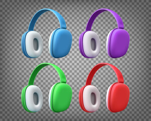 Modern headphones set isolated on transparent background. Gamebling concept. 3d vector banner with copy space
