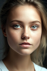 Obraz premium A fresh and minimal everyday makeup look, highlighting the natural features and beauty of the subject, Created with generative Ai Technology.