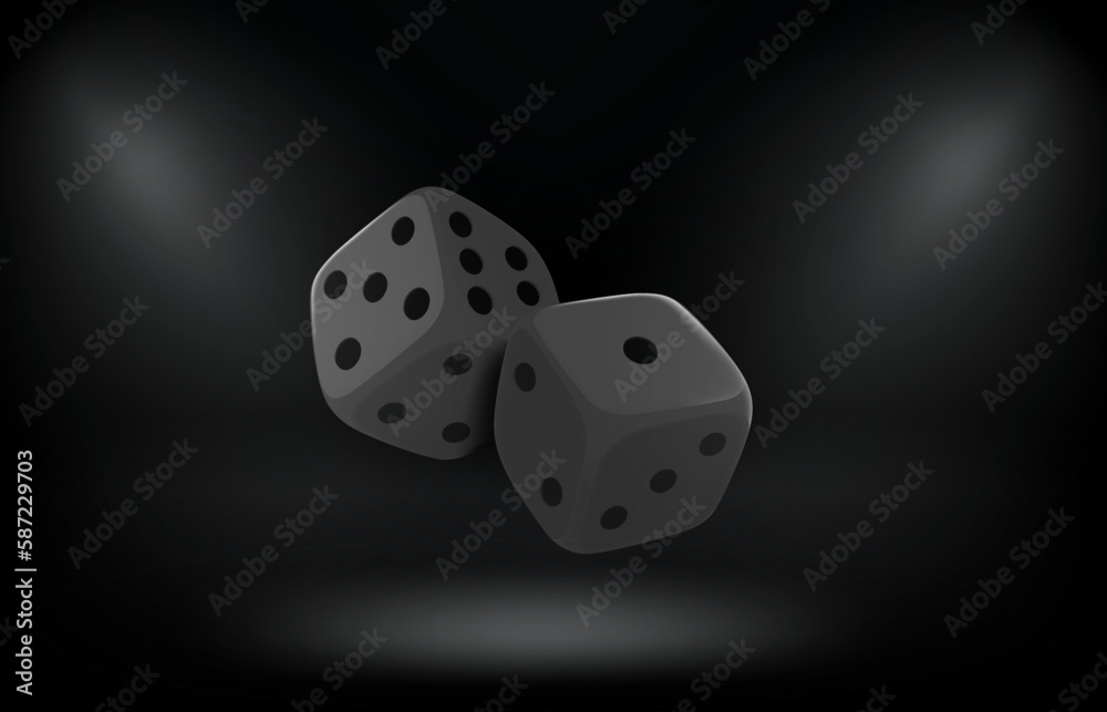 Aufkleber Grey dice on background with projectors. Gamebling concept. 3d vector illustration