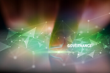 Finger touching tablet with business connection concept