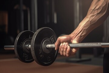 Fototapeta premium Hand take barbell gym. Generate Ai