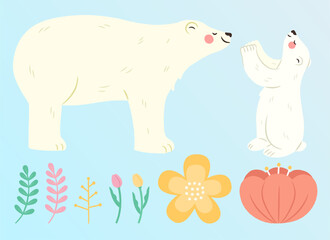 Flower decor polar bear mom and cub