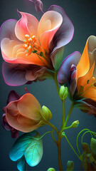 colorfull flower on a dark background with purple and orange flowers and buds by generative ai