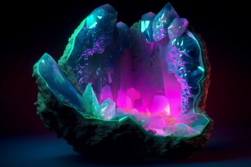 Neon glowing sulphuric crystals. Generate Ai