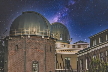Leiden Astronomical Observatory with a starry sky in the background, Leiden, the Netherlands