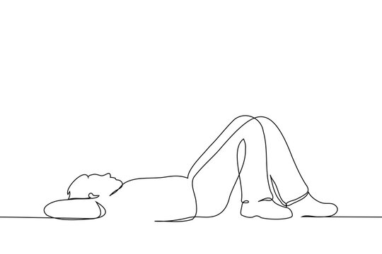man lying on his back with his legs bent - one line drawing vector. concept to wallow, procrastinate, lie down