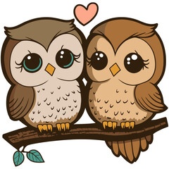 Owl Couple in Love Svg Clipart